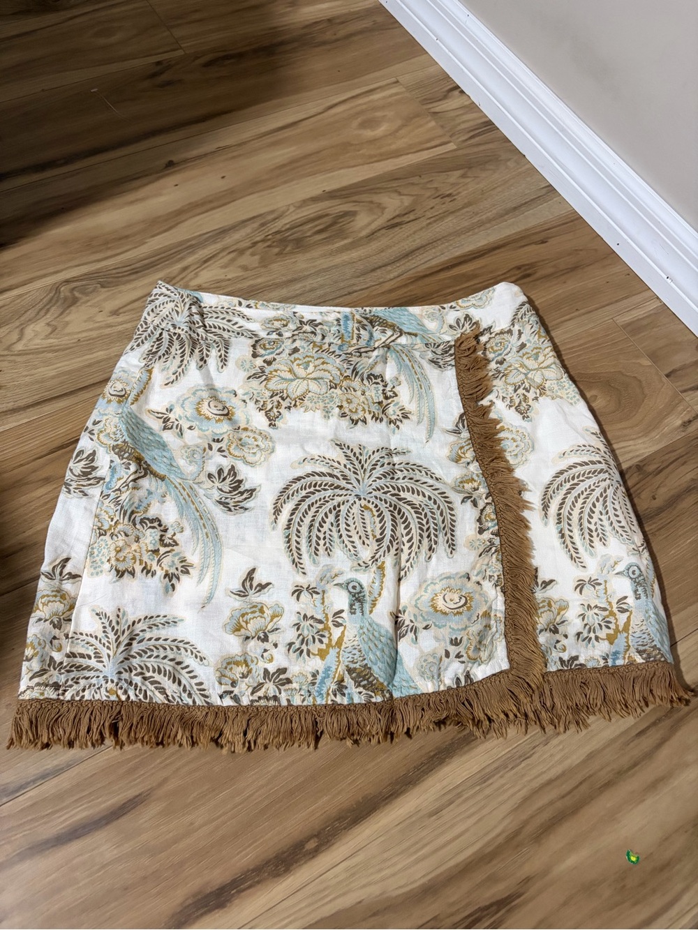 Spartina 449 Cream Skirt with Teal and Brown Leaf Motif - Picture 1 of 3